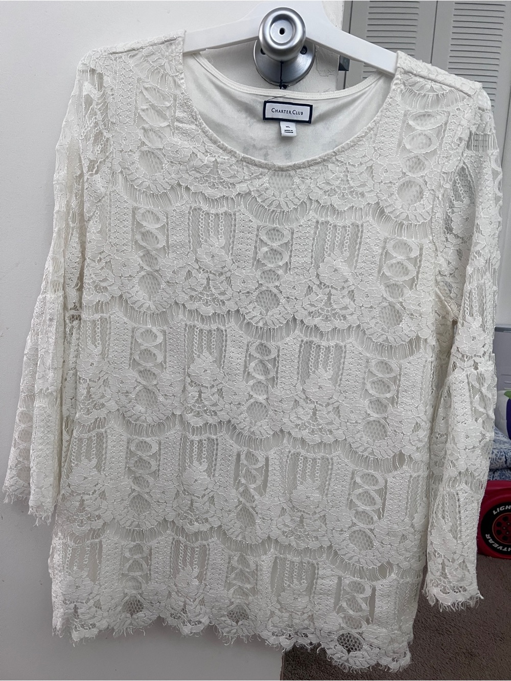 Charter Club Ivory Lace Long Sleeve Blouse